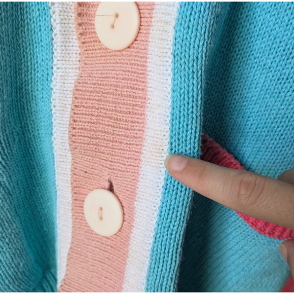Vintage Swatch Clock Fish Star Graphic Punk Sweater Cardigan 1980s Button Front - Picture 7 of 16